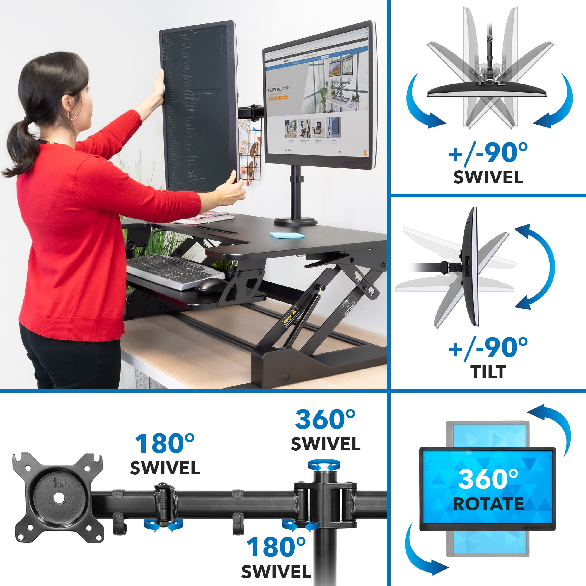 Mount-It! Standing Desk Converter with Dual Monitor Mount, 36 inch Platform, Fits Up To 32" Monitors