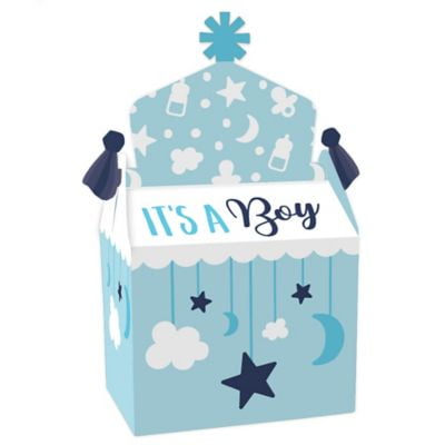 It’s a Boy - Treat Box Party Favors - Blue Baby Shower Goodie Gable Boxes - Set of 12