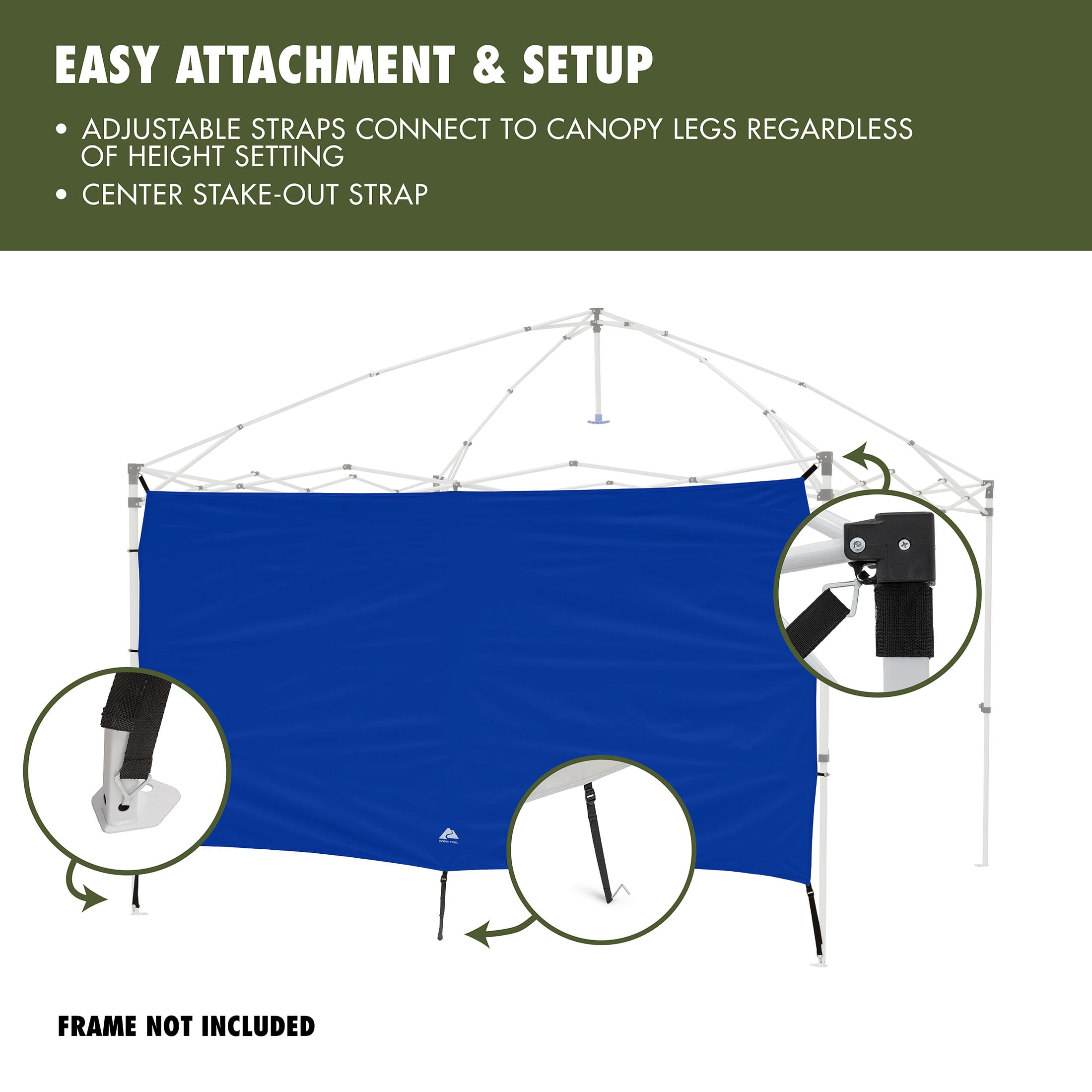 Ozark Trail 10'x10' Canopy Sun Wall Accessory, Blue, UPF 50+ Sun Protection