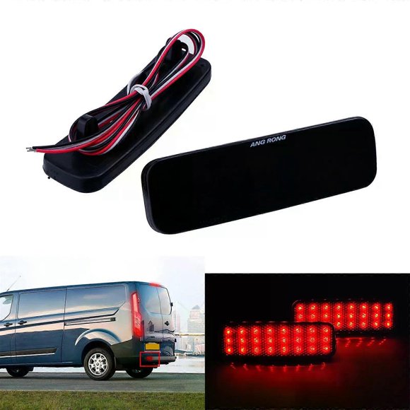 ANGRONG 2X Red LED Rear Bumper Reflector Tail Stop Light Smoke Black Lens For Ford Transit