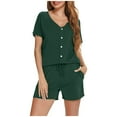 thumbnail image 3 of dazeni Womens Pajamas 2 Piece Lounge Sets V Neck Short Sleeve T Shirts Drawstring Shorts Pjs Set Loose Casual Button Down Shirts Matching Set, 3 of 8