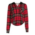 thumbnail image 5 of No Boundaries Juniors Hooded Plaid Shirt, 5 of 5