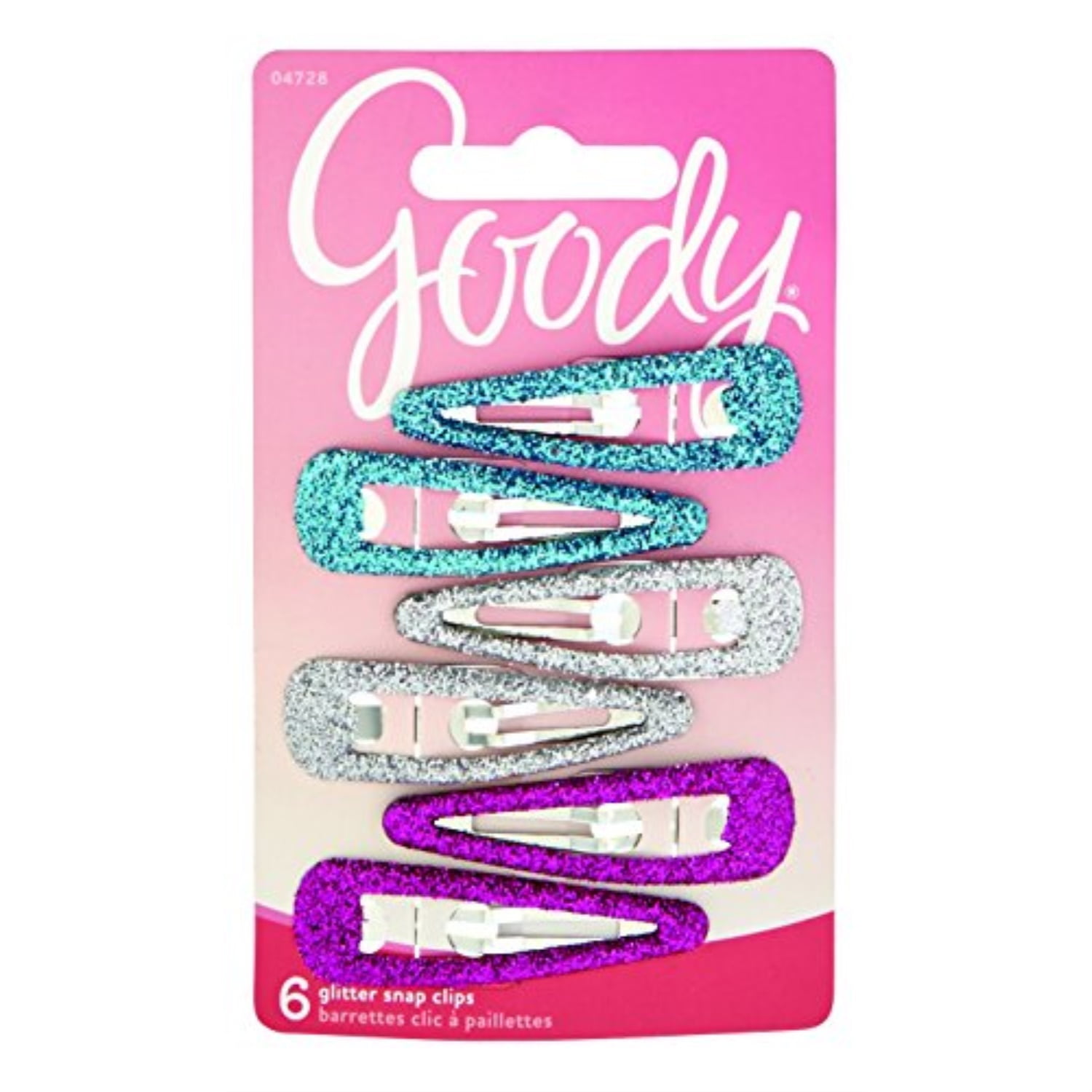 Goody Girls Glitter Snap Contour Clip Barrettes 6Count (Pack of 3)