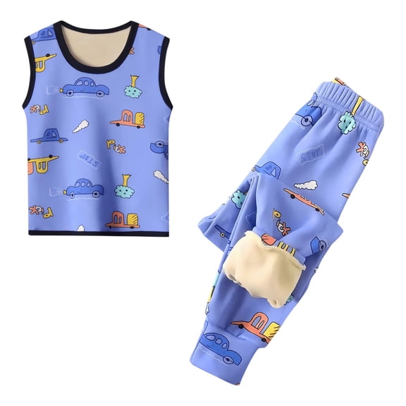 ZACPNCV Girls Thermal Underwear Set Ultra Soft Fleece Lined Kids Long Tank Top and Pants Thermals Kids Base Layer Winter Warm Blue 2-3 Years