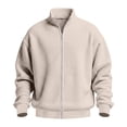 thumbnail image 4 of Fmbrln Mens Zip Up Sweatshirt Knit Long Sleeve Stand Collar Jacket Fall Winter Casual Solid Color Tops Khaki S, 4 of 6