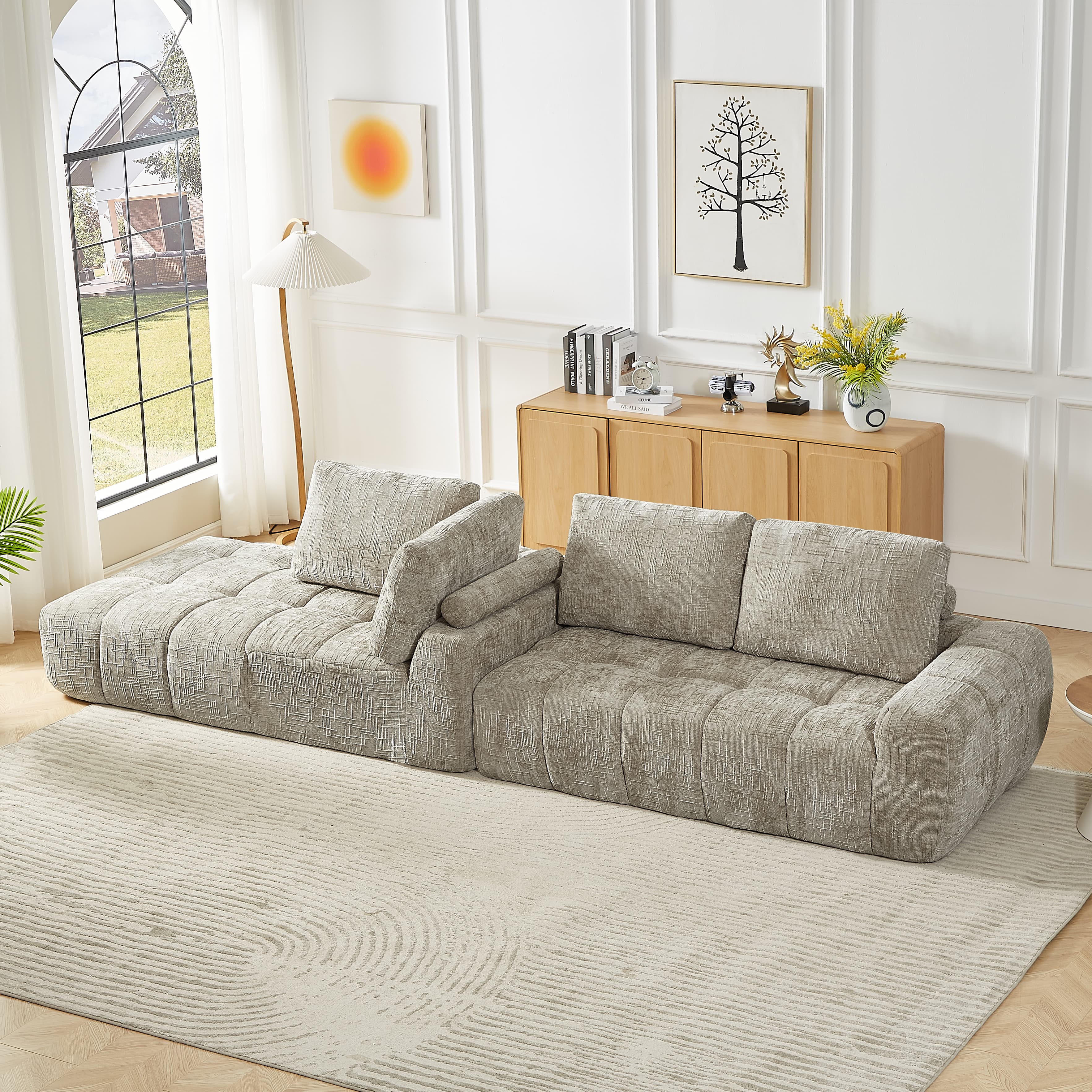 MAYEERTY Chenille L-Shape Oversized Sectional Sofa, Minimalist & Comfy Sleeper Couch for Living Room, 102×65" Khaki