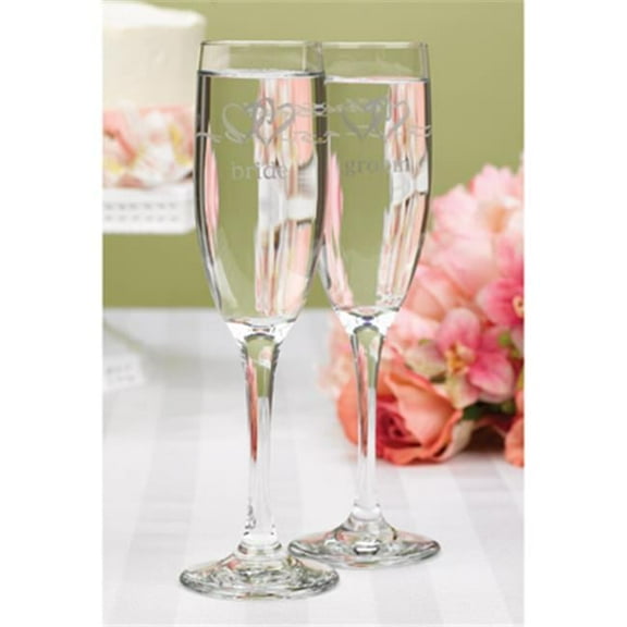 Hortense B. Hewitt 52107P Linked Heart Bride And Groom Flutes
