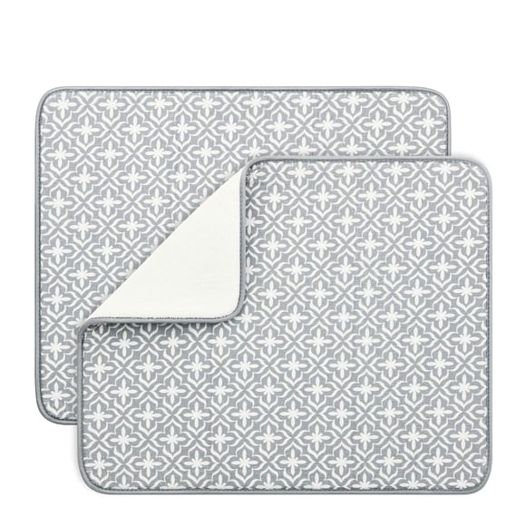 SUBEKYU Alfombrillas para secar platos para encimera de cocina, escurridor de platos absorbente de microfibra/almohadillas para fregadero, 19,5x15,8 pulgadas, juego de 2 hojas grises
