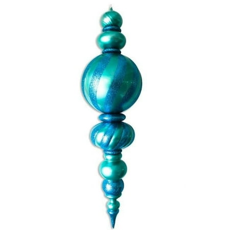 Queens of Christmas ORN-OVS-FIN-60-AQ 60 in. Jumbo Finial Ornament with Glittered Stripes Aqua