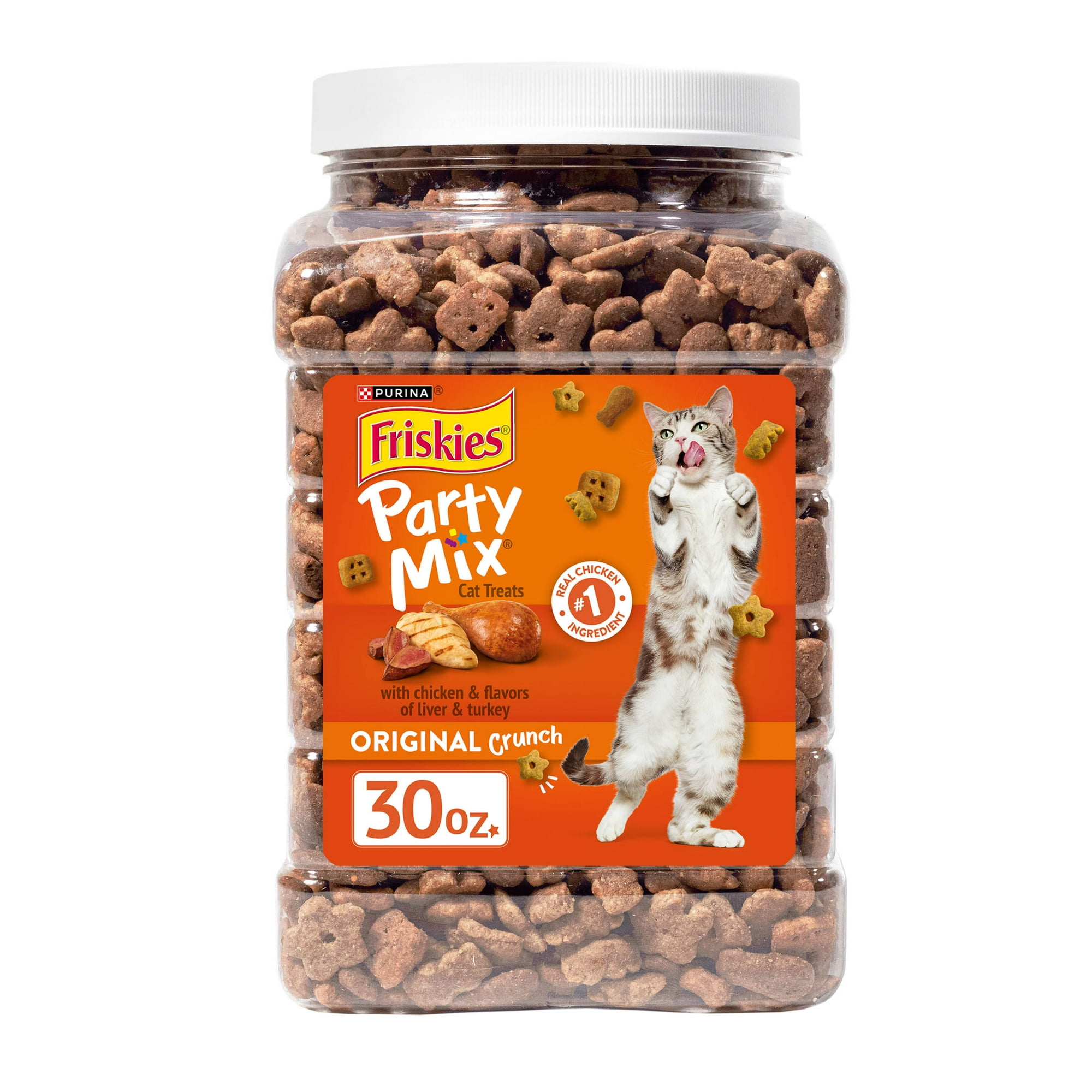 Purina Friskies Party Mix Cat Treats, Original Crunch Snacks, 30 oz. Canister, 2 Pack