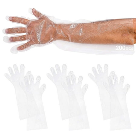 Disposable Elbow Gloves, 22 Inch Long. Pack of 200 Clear Disposable Elbow Length Gloves for Food Handling, 1.1 mil. Poly Elbow Length Disposable Gloves. HDPE Plastic Long Disposable Gloves