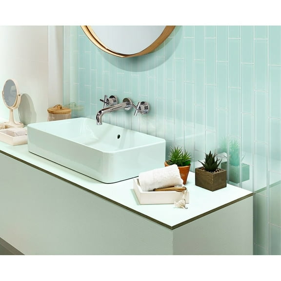 Apollo Tile   20 Pack 3-in x 12-in Cadet Blue Rectangular Subway Glossy Finished Glass Mosaic Wall Tile (5 sq ft/case)