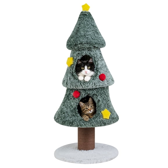 Costway Christmas Cat Tree with 2 Condos, 50” Multi-level Cat Tower with Scratching Post