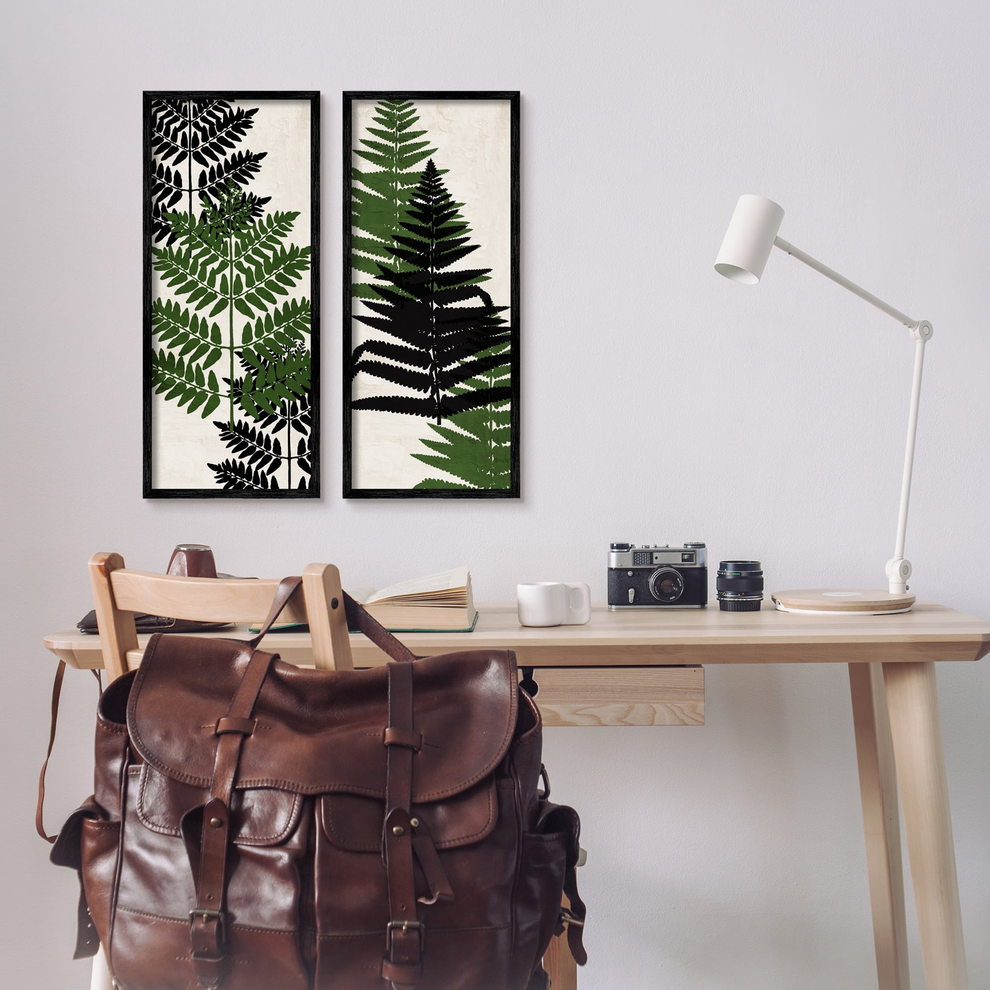 Stupell Industries Bold Layered Fern Leaves Modern Botanical Sprigs Graphic Art Black Framed Art Print Wall Art, Set of 2, Design by Kim Allen