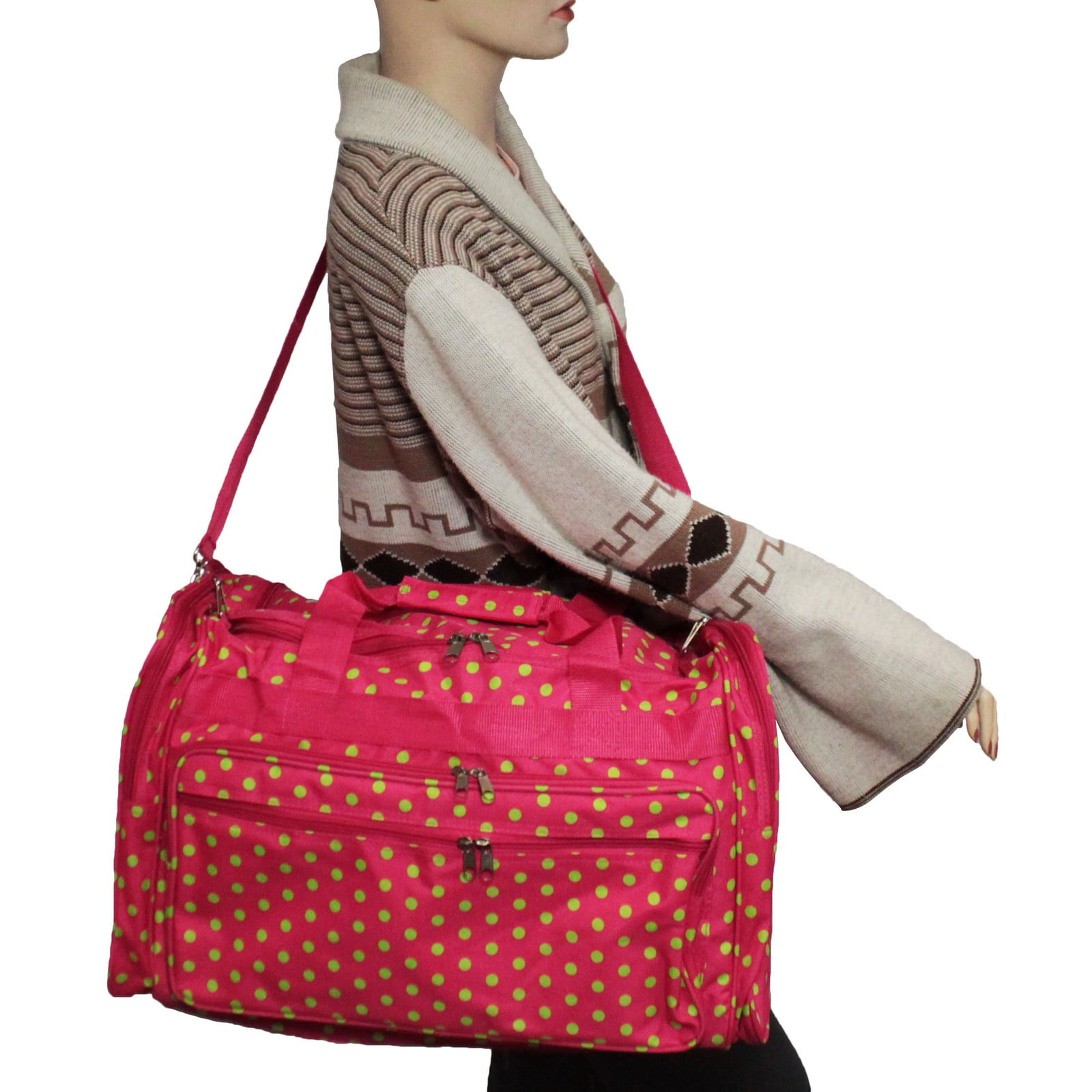 CalBags Fashion Prints 22-Inch Carry-On Duffle Bag with Adjustable Shoulder Strap - Fuchsia Lime Dot