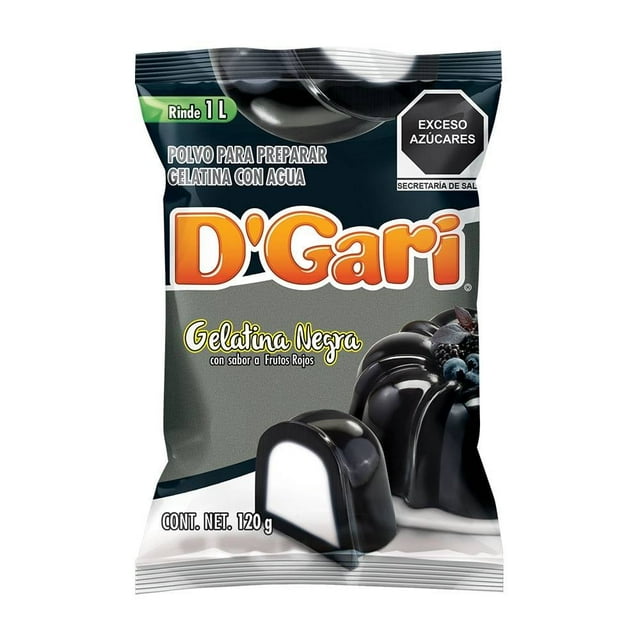 Polvo para preparar gelatina D' Gari de agua negra sabor frutos rojos 120 g