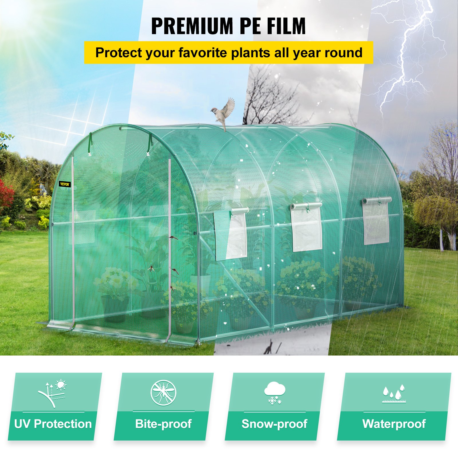 VEVOR Walk-in Tunnel Greenhouse, 12x7x7 ft, Portable Plant Hot House