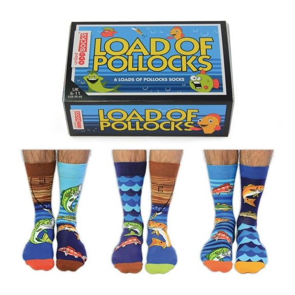 United Oddsocks Load of Pollocks Mismatched Set Of 6 Mens US 7-12 Odd Socks Gift