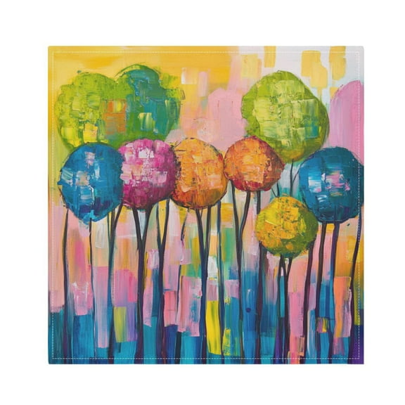 Satin Polyester Napkins - 20x20 InchSingle-Sided Printed Napkins, 1-Piece/4-Piece/6-Piece Set, DIY Personalized Table Setting，Colorful Trees