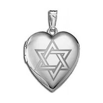 Sterling Silver "Star of David" Heart Locket - 3/4 Inch X 3/4 Inch