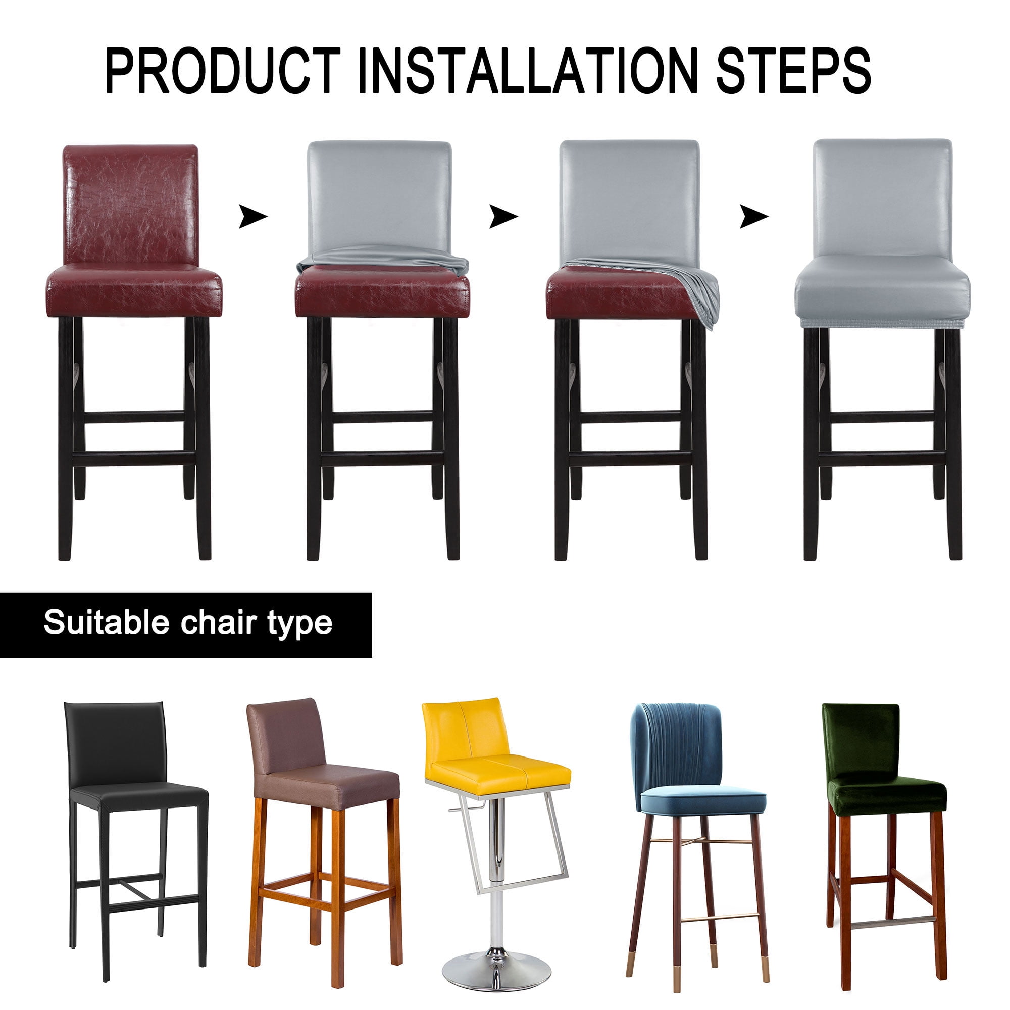 Unique Bargains Waterproof Bar Stool Covers for Short Back Chair Slipcovers Grey 4 Pcs