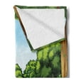 thumbnail image 2 of Forest Soft Flannel Fleece Throw Blanket, Clear Day in the Woods Theme Cartoon Drawing Style Idyllic Summer, Cozy Plush for Indoor and Outdoor Use, 50" x 70", Green Pale Blue Caramel, by Ambesonne, 2 of 5
