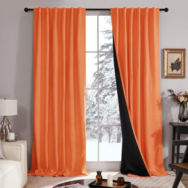 Cortinas opacas Deconovo de otoño con doble capa térmica, 100 % opacas con dobladillo y trabillas para dormitorio o sala (2 paneles, 132x243 cm, naranja)