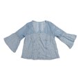 thumbnail image 1 of Camisa de ganchillo informal para mujer, cuello en V, mangas largas acampanadas, blusa suelta informal, transpirable y agradable para la piel, para uso diario, azul S, 1 of 8