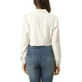 thumbnail image 3 of CHAQUETA DE MEZCLILLA RECORTADA BLANCA CON CUELLO CAÍDO Y ABOTONADO PARA MUJERES INSPIRADA EN CHIC, TALLA XS, 3 of 8