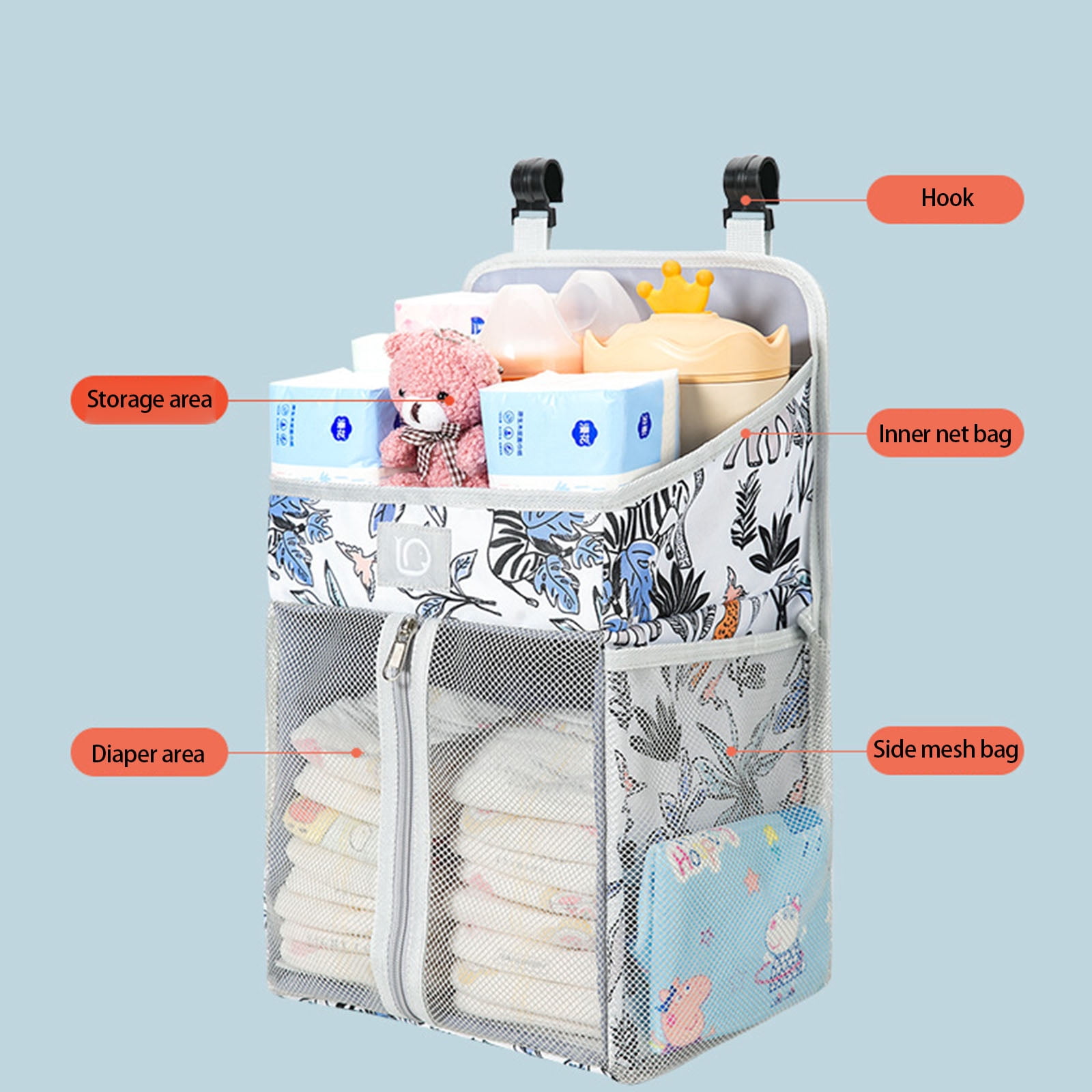 Baby Accessory Bag for Nursery Bedsides Storage Water Resistant Oxford Cloth Organizers With Side Pocket