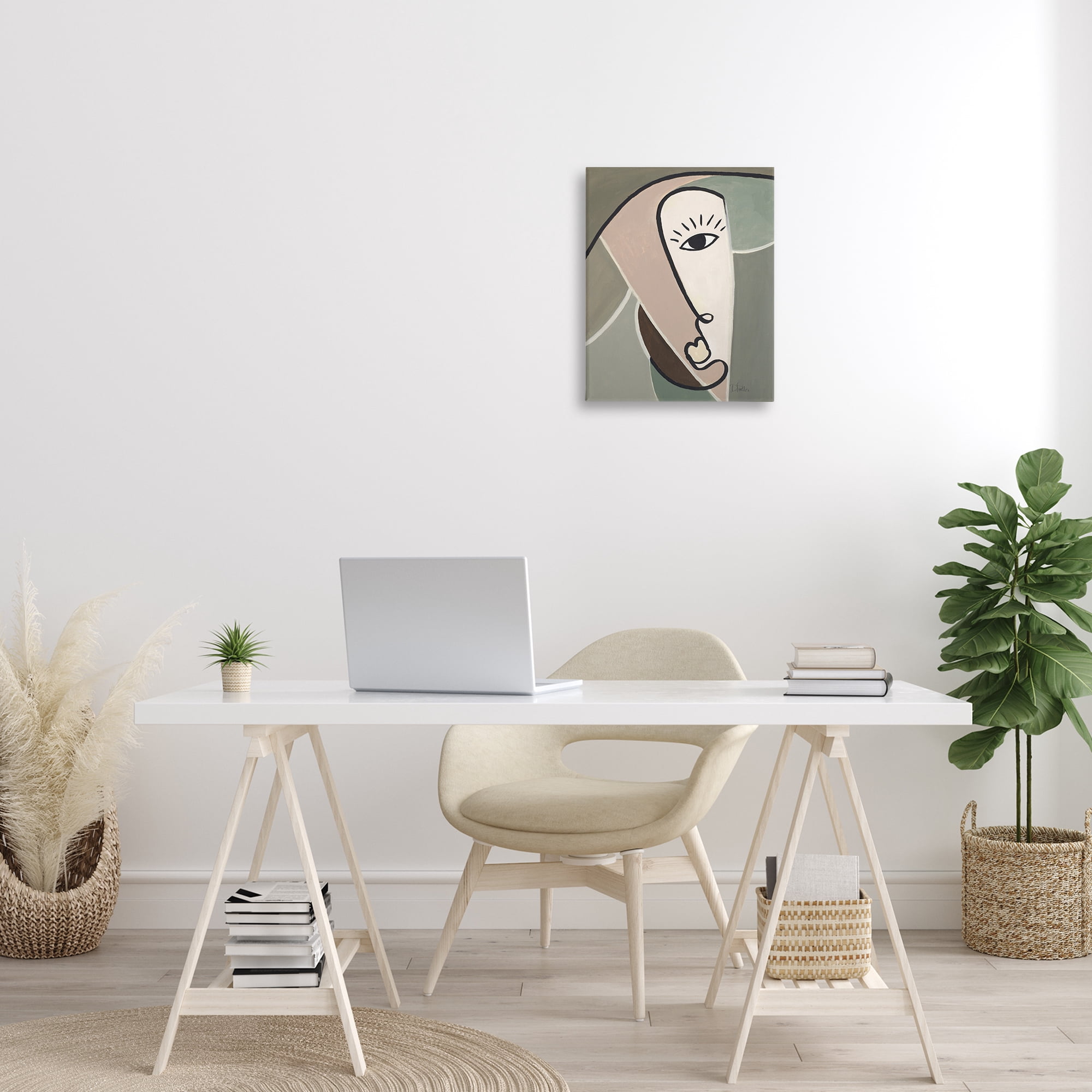 Stupell Industries Boho Cubism Face Abstract Painting Gallery Wrapped Canvas Art Print Wall Art, 16 x 20