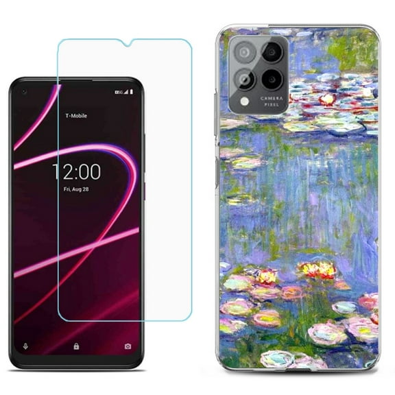 Slim-Fit Gel TPU Phone Case for T-Mobile Revvl 6 Pro 5G, with Tempered Glass Screen Protector, by OneToughShield ® - Water Lilies