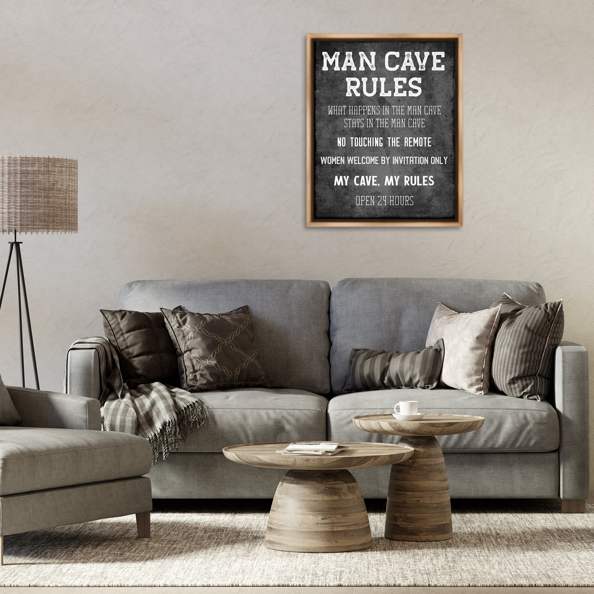 Stupell Industries My Man Cave Rules Typography Painting Brown Floater Framed Art Print Wall Art, 25 x 31