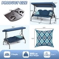 thumbnail image 3 of zzw 3-Person Porch Swing with Stand, 800lb Capacity & Adjustable Canopy | 2-in-1 Convertible Outdoor Swing Bed with Removable Cushion for Patio, Garden, Deck, Blue, 3 of 9
