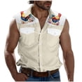 thumbnail image 1 of Camisas de Cuello para los Hombres de Moda Casual Imprimir Turndown Cuello sin Mangas Bolsillos Deportivos Tanque, Ligero Top de Verano, 1 of 5