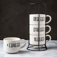 thumbnail image 3 of 4 8 oz. White and Black Speckled Sentiment Espresso Stoneware Mugs with Rack, 3 of 6