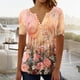thumbnail image 3 of Blusas Umfun de manga corta para mujer, cuello en V, botones, informal, blusa plisada estampada, marrón, talla 4XL, 3 of 5
