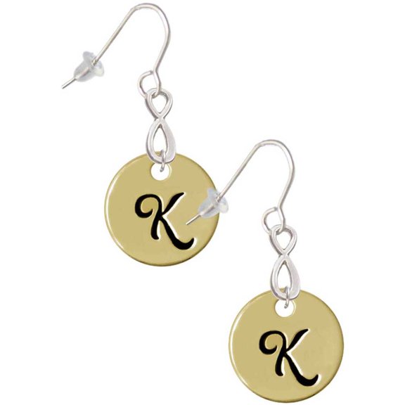 Delight Jewelry Goldtone Large Disc Letter - K - 3/4'' Silver tone Infinity French Earrings