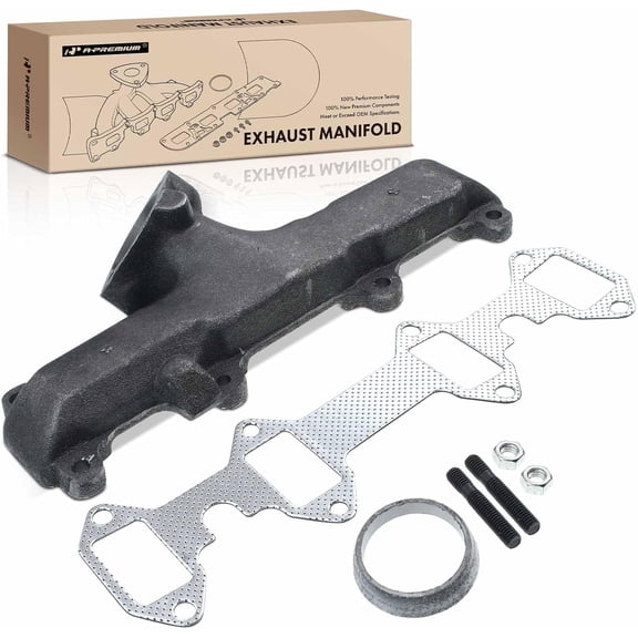 A-Premium Left Engine Exhaust Manifold W/Gasket & Nuts & Studs - 8Cyl 5.9L 6.4L - Compatible with Ford - F,M Class - F-100 F-150 F-250 F-350 1975-1976, M-400 1973, M-450 1974
