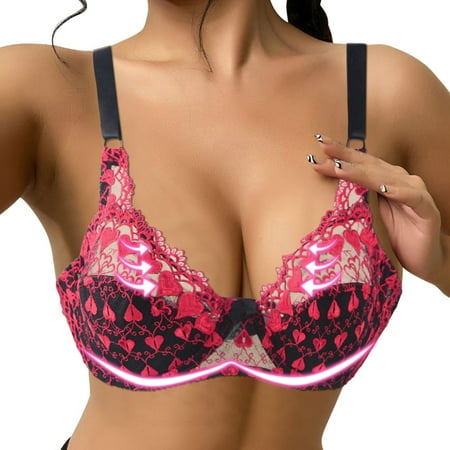 

MRULIC bras for women Women Sexy Lace Bra Thorn Plus Size Underwear Bra Wine + 90E