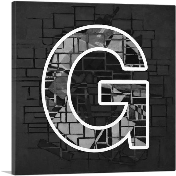 ARTCANVAS Modern Black White Alphabet Letter G Canvas Art Print - Size: 12" x 12" (0.75" Deep)