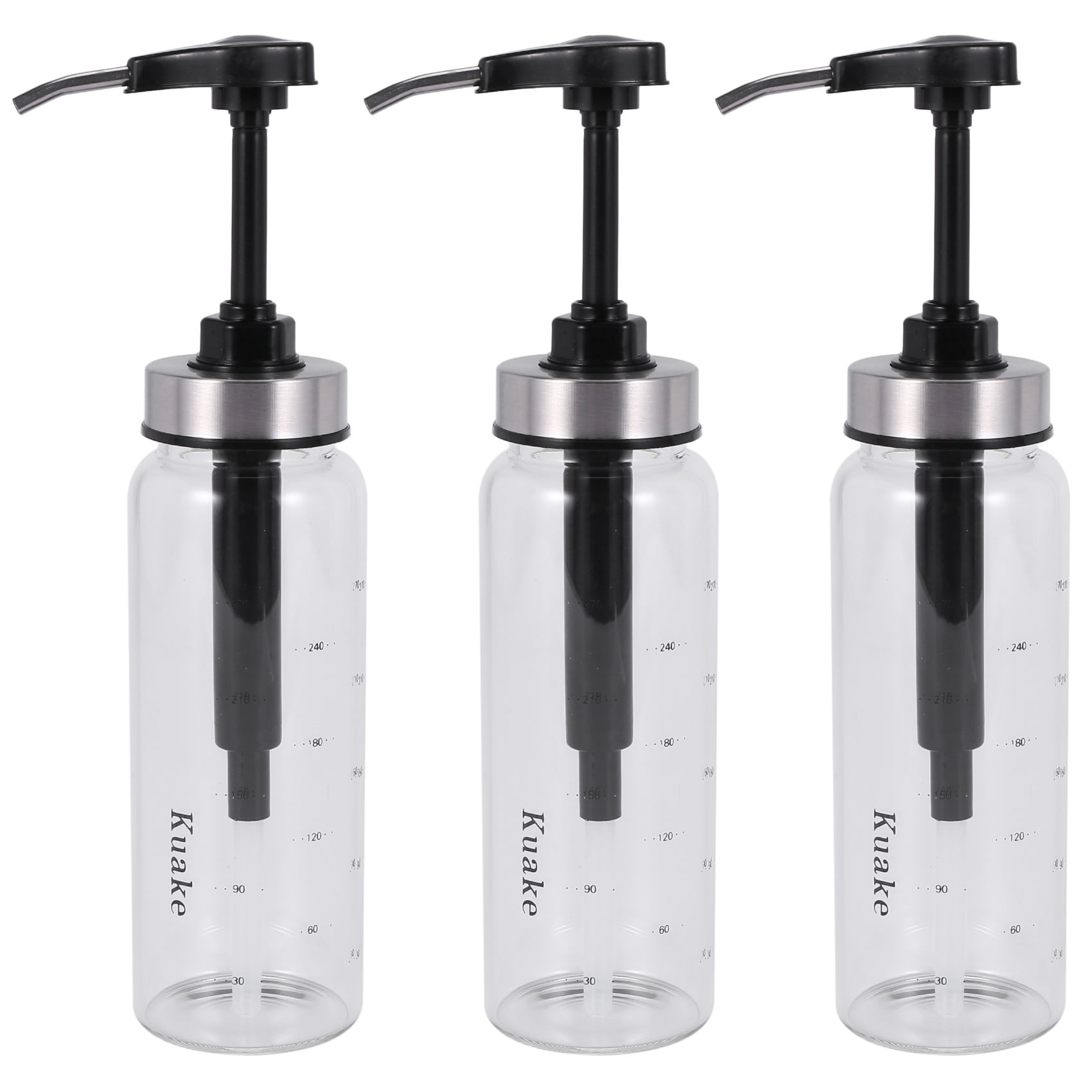 3X Sauce Pump Dispenser with Glass Bottle Leakproof Kitchen Condiment