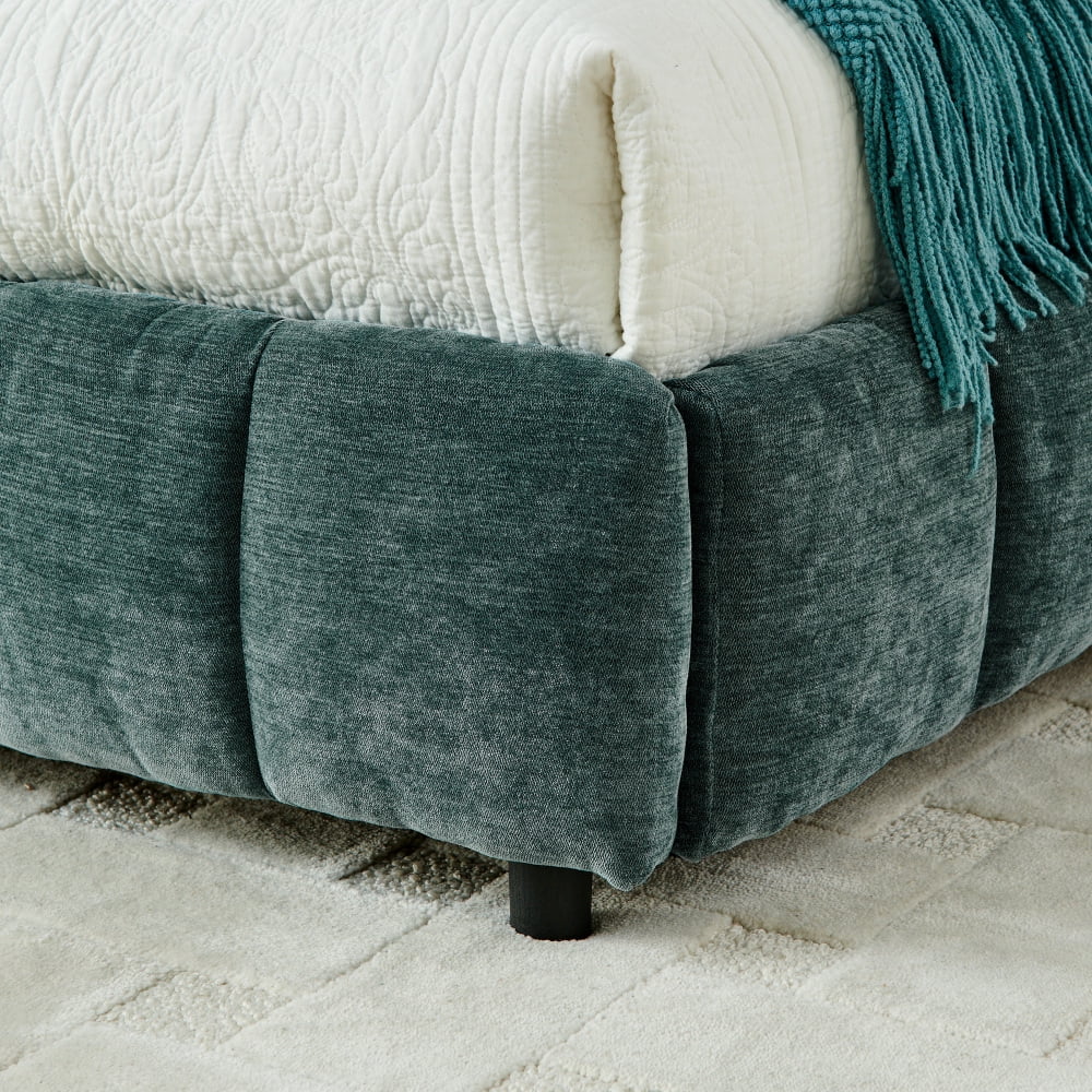 Hassch King Size Upholstered Platform Bed Frame with 4 Storage Drawers and Soft Headboard, Chenille Fabric, Dark Green