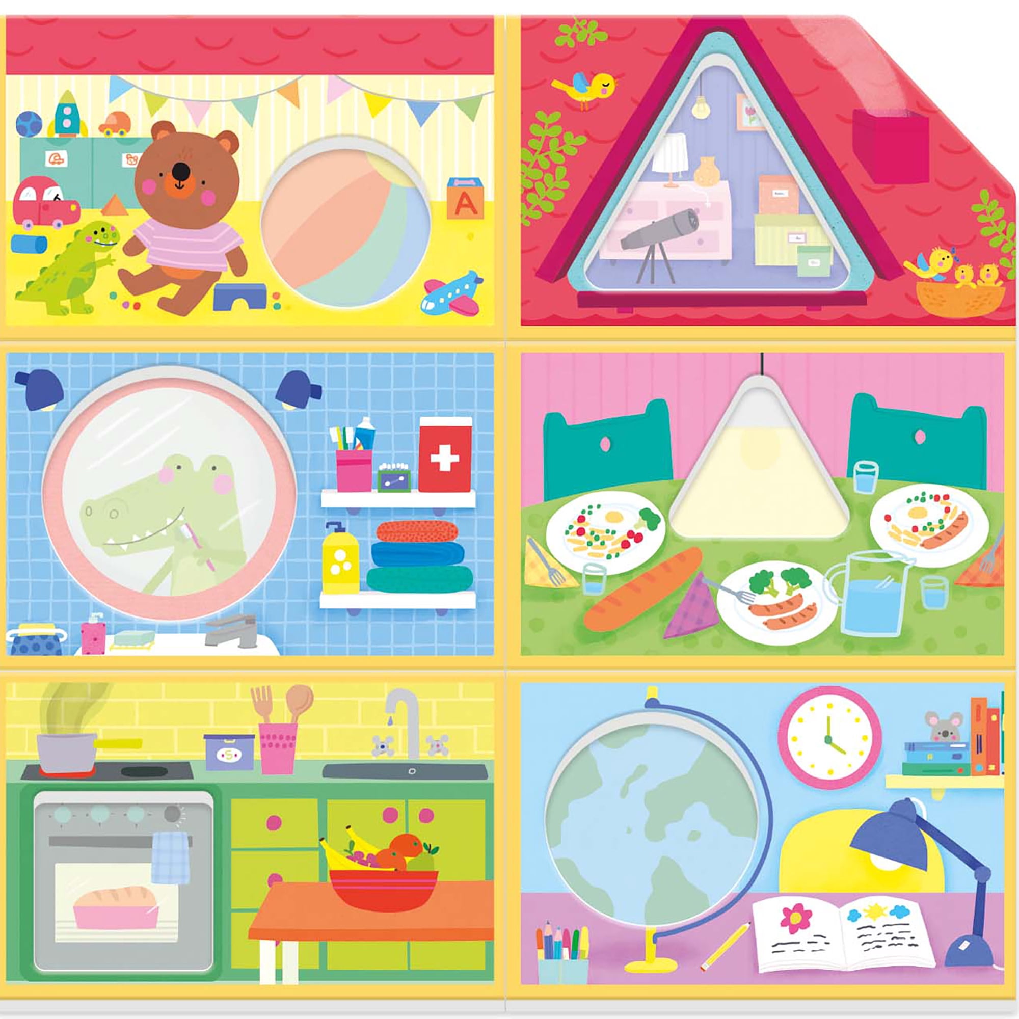 Headu: Wooden Shapes Montessori - Baby House - Animal & Objects Matching Game, Sorting & Tile Positioning Activity, Scene Puzzle Play, Toddlers 1-3