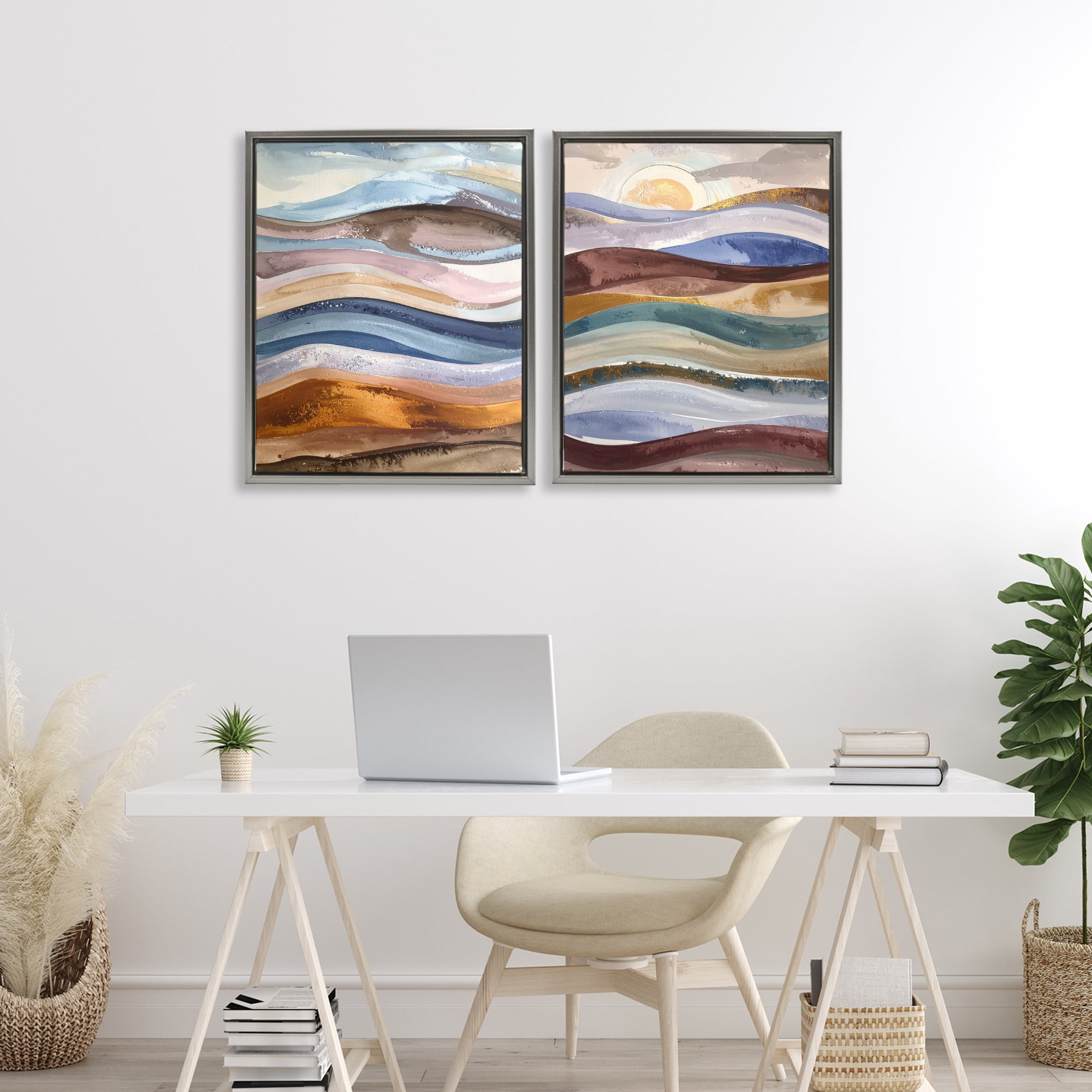 Stupell Industries Earthy Ocean Flow 2 Piece Gray Framed Floater Canvas Set, design by Alonza Saunders