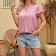 thumbnail image 2 of Hfyihgf Women's Short Sleeve Satin Blouses Dressy Casual Loose V-Neck Silk Shirts Summer Elegant Ruffle Sleeve Tunic Tops(Pink,S), 2 of 7