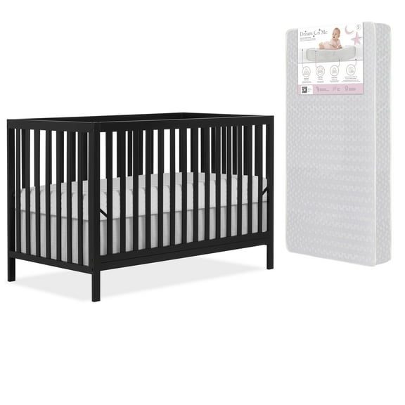 Dream On Me Synergy MOD 5-in-1 Convertible Crib In Matte Black with Free Crib Mattress