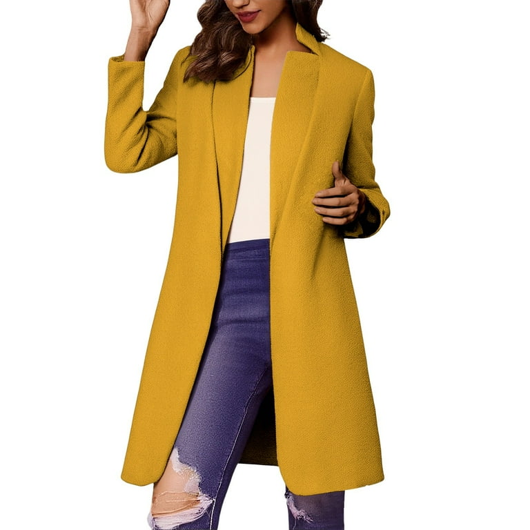Womens Stand Collar Wool Blend Coat Classic Solid Trench Jacket