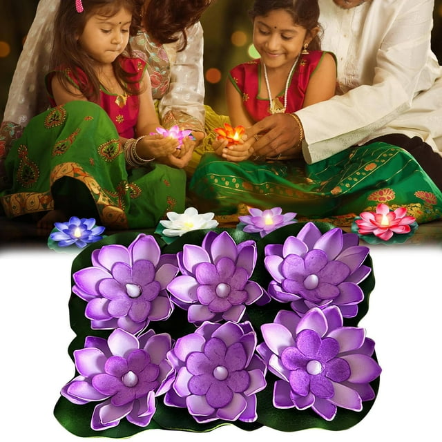 Home Decoration 6 Pcs Decoration Floating With Lights Plastic Flower Plastic Flower Artificial Traditional Indian Decor For Puja Home Party Decoration