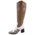 thumbnail image 4 of Fesfesfes Knee High Cowgirl Boots Large Size Thick Heel Mid-heel Color Matching Pointed High Side Zipper Snake Print Women's US:6(37), 4 of 8